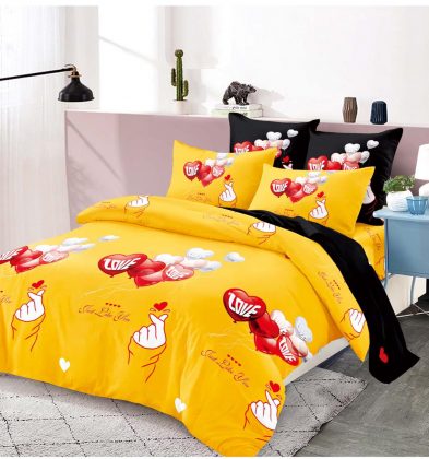 Lenjerie de pat bumbac 100% finet, 2 persoane, 6 piese, Yellow Love