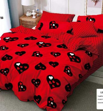 Lenjerie de pat bumbac 100% finet, 2 persoane, 6 piese, Red Love