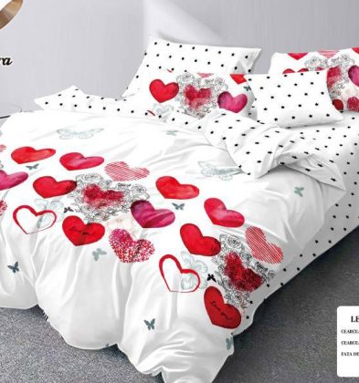 Lenjerie de pat bumbac 100% finet, 2 persoane, 6 piese, Iris