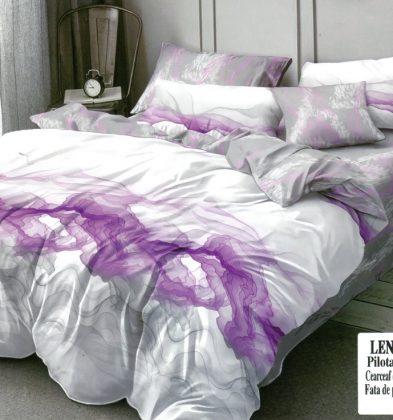 Lenjerie de pat bumbac 100% finet, 2 persoane, 6 piese, Purple Waves
