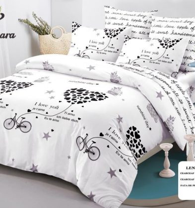 Lenjerie de pat bumbac 100% finet, 2 persoane, 6 piese, Ti Amo