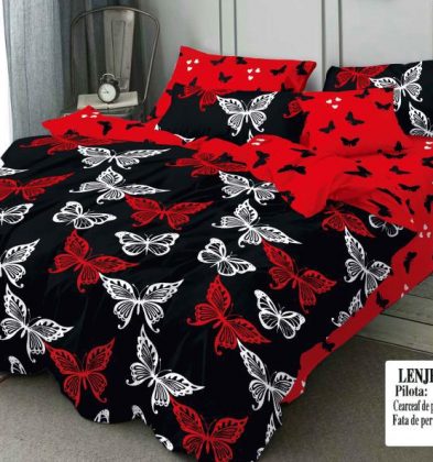 Lenjerie de pat bumbac 100% finet, 2 persoane, 6 piese, Red Admiral