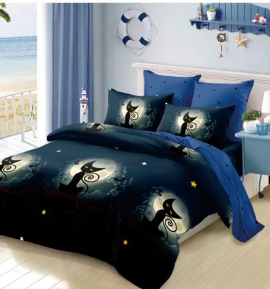 Lenjerie de pat bumbac 100% finet, 2 persoane, 6 piese, Moon Cat