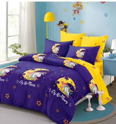 Lenjerie de pat bumbac 100% finet, 2 persoane, 6 piese, Moon Unicorn
