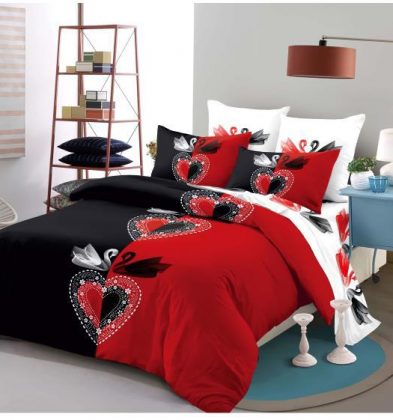 Lenjerie de pat bumbac 100% finet, 2 persoane, 6 piese, Swan Love