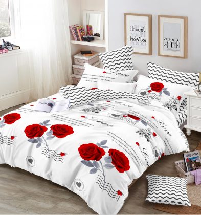 Lenjerie de pat bumbac 100% finet, 2 persoane, 6 piese, Love Story