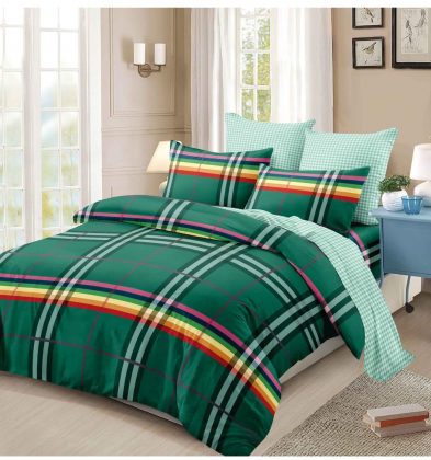 Lenjerie de pat bumbac 100% finet, 2 persoane, 6 piese, Green Lines