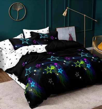 Lenjerie de pat bumbac 100% finet, 1 persoană, 4 piese, Steluțe Colorate