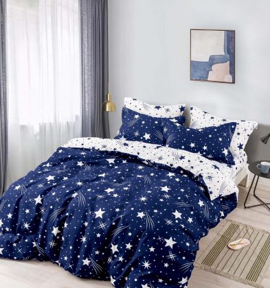 Lenjerie de pat bumbac 100% finet, 1 persoană, 4 piese, Stele Albe